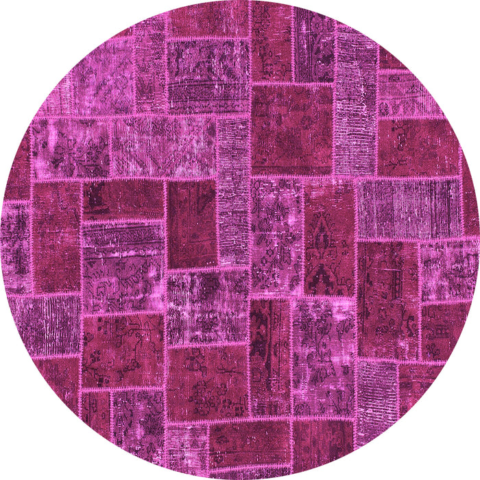 Round Machine Washable Abstract Pink Modern Rug, wshabs1429pnk