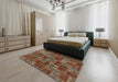 Abstract Dark Almond Brown Modern Rug in a Bedroom, abs1429