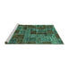 Sideview of Machine Washable Abstract Turquoise Modern Area Rugs, wshabs1429turq