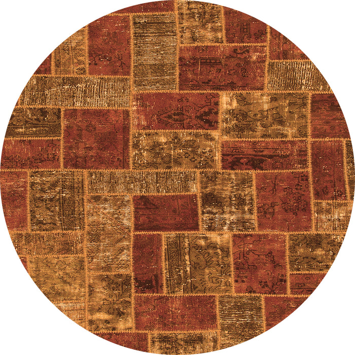 Round Machine Washable Abstract Orange Modern Area Rugs, wshabs1429org