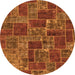 Round Machine Washable Abstract Orange Modern Area Rugs, wshabs1429org