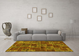 Machine Washable Abstract Yellow Modern Rug in a Living Room, wshabs1429yw