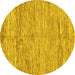 Round Machine Washable Abstract Yellow Modern Rug, wshabs142yw