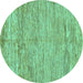 Round Machine Washable Abstract Turquoise Modern Area Rugs, wshabs142turq