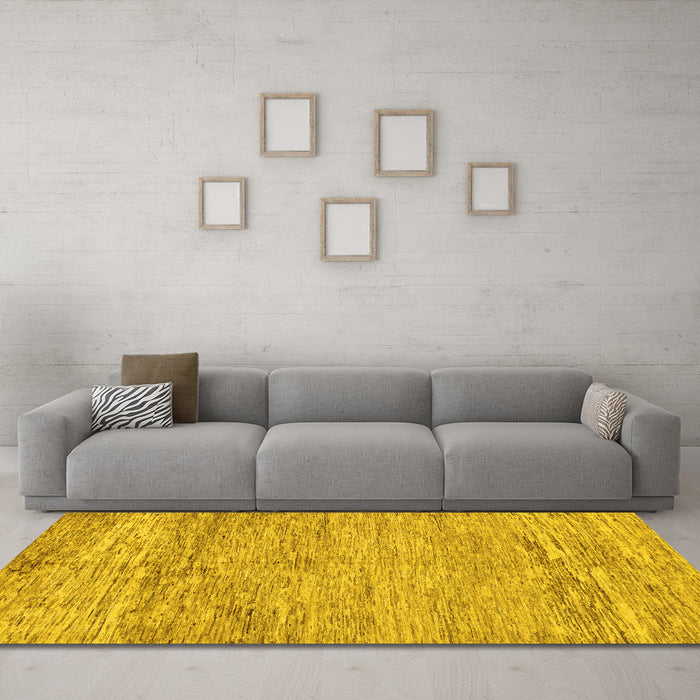 Machine Washable Abstract Yellow Modern Rug in a Living Room, wshabs142yw