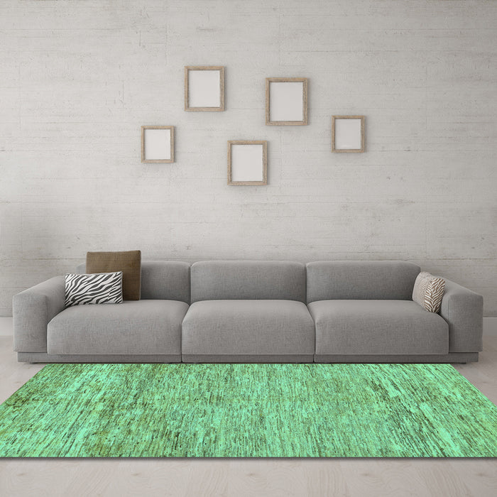 Machine Washable Abstract Turquoise Modern Area Rugs in a Living Room,, wshabs142turq