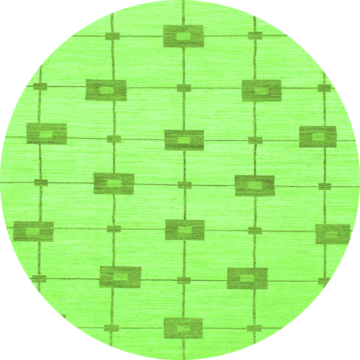 Round Machine Washable Solid Green Modern Area Rugs, wshabs1431grn