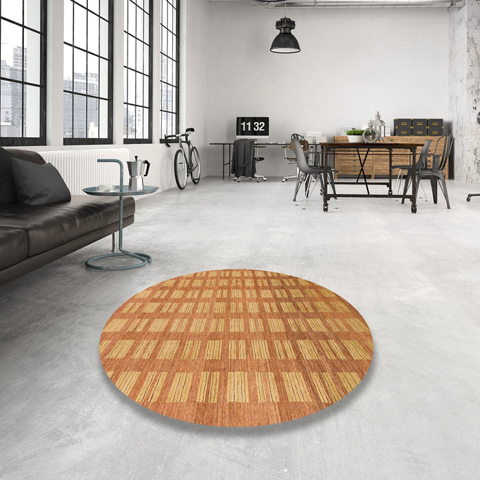 Round Machine Washable Abstract Orange Red Rug in a Office, wshabs1432