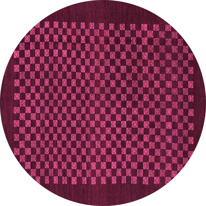 Round Machine Washable Checkered Pink Modern Rug, wshabs1435pnk