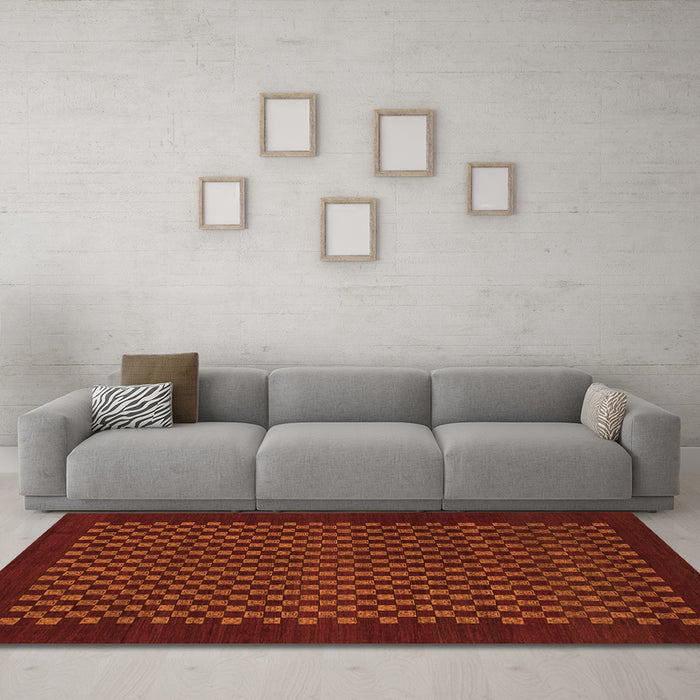 Machine Washable Checkered Orange Modern Area Rugs in a Living Room, wshabs1435org