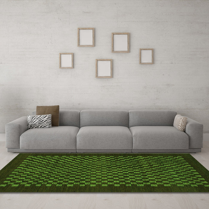 Machine Washable Checkered Green Modern Area Rugs in a Living Room,, wshabs1435grn