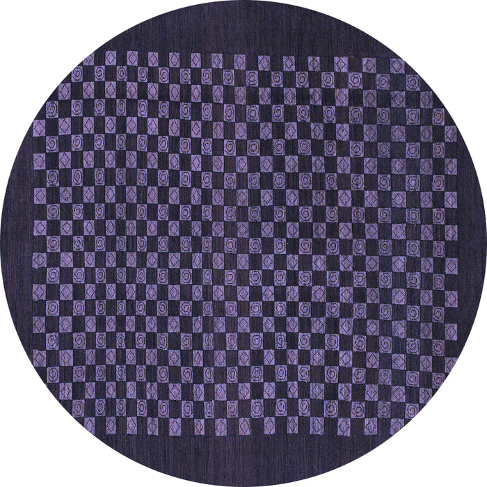 Round Machine Washable Checkered Blue Modern Rug, wshabs1435blu