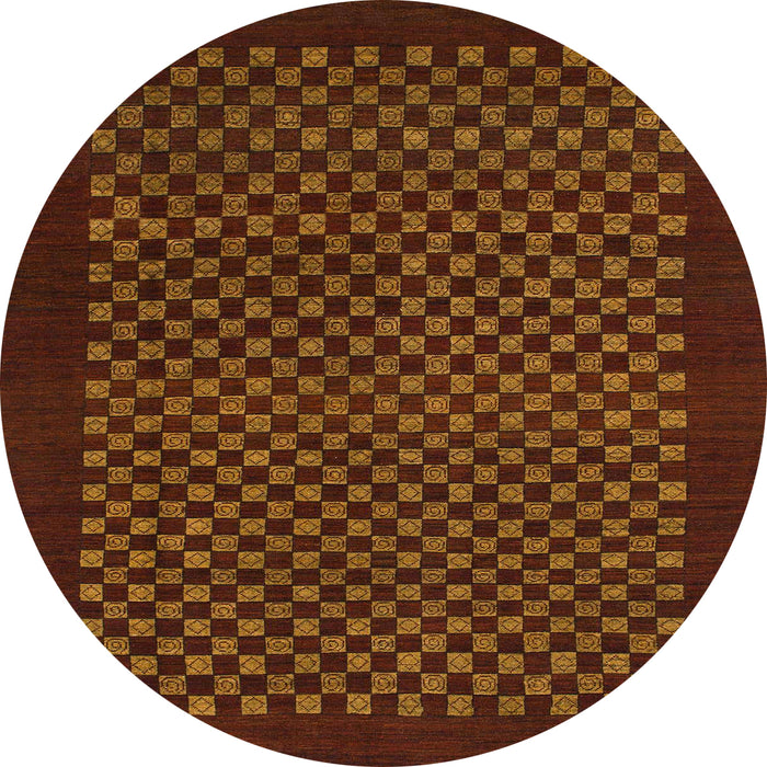Round Abstract Maroon Red Checkered Rug, abs1435