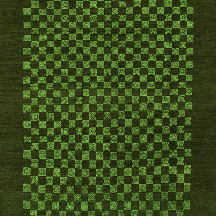 Machine Washable Checkered Green Modern Area Rugs, wshabs1435grn