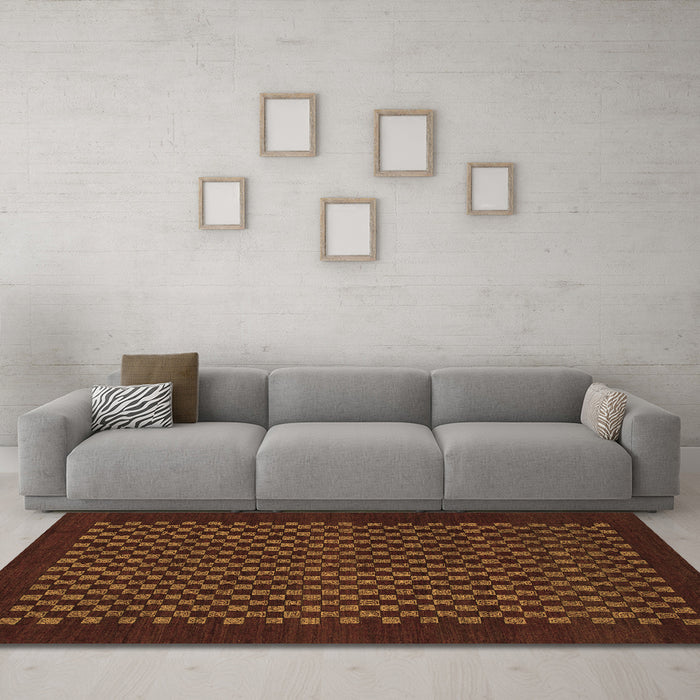 Machine Washable Checkered Brown Modern Rug in a Living Room,, wshabs1435brn