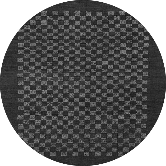 Round Machine Washable Checkered Gray Modern Rug, wshabs1435gry