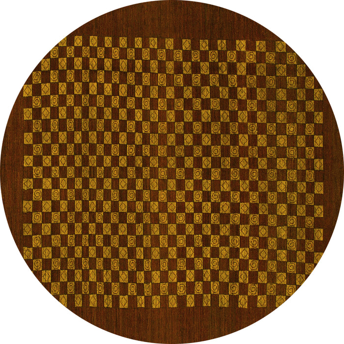 Round Checkered Yellow Modern Rug, abs1435yw