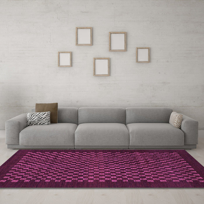 Machine Washable Checkered Purple Modern Area Rugs in a Living Room, wshabs1435pur