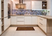 Abstract Maroon Red Checkered Rug in a Kitchen, abs1435