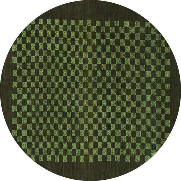 Round Machine Washable Checkered Turquoise Modern Area Rugs, wshabs1435turq