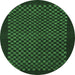 Round Machine Washable Checkered Emerald Green Modern Area Rugs, wshabs1435emgrn