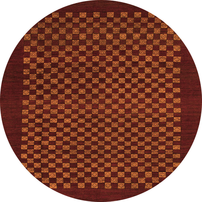 Round Machine Washable Checkered Orange Modern Area Rugs, wshabs1435org
