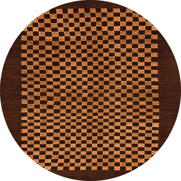 Round Machine Washable Checkered Orange Modern Area Rugs, wshabs1436org