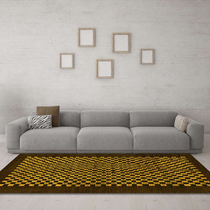 Machine Washable Checkered Yellow Modern Rug in a Living Room, wshabs1436yw