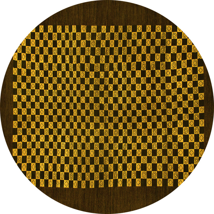 Round Machine Washable Checkered Yellow Modern Rug, wshabs1436yw