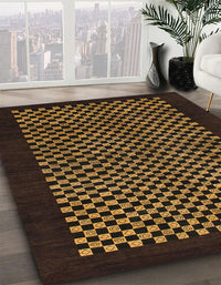 Abstract Light Brown Checkered Rug, abs1436