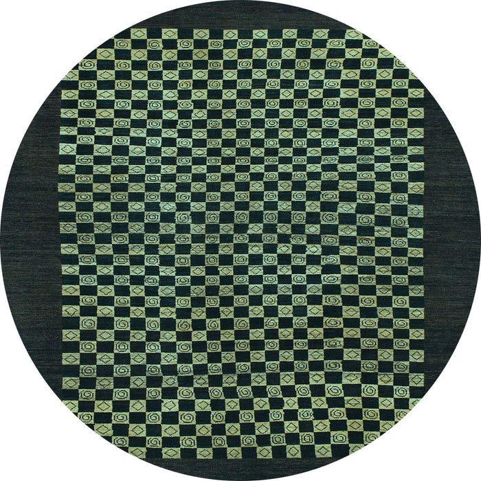 Round Machine Washable Checkered Light Blue Modern Rug, wshabs1436lblu