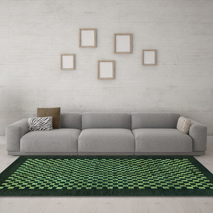Machine Washable Checkered Turquoise Modern Area Rugs in a Living Room,, wshabs1436turq