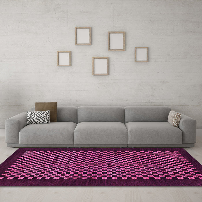 Machine Washable Checkered Pink Modern Rug in a Living Room, wshabs1436pnk