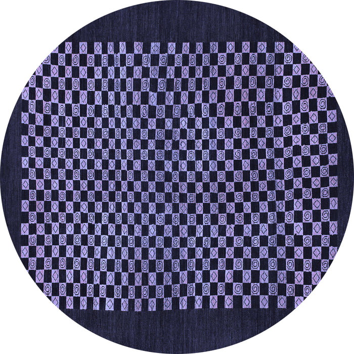 Round Machine Washable Checkered Blue Modern Rug, wshabs1436blu