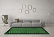 Machine Washable Checkered Emerald Green Modern Area Rugs in a Living Room,, wshabs1436emgrn
