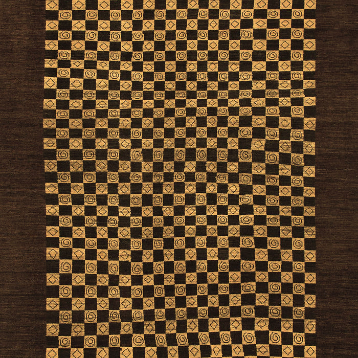 Machine Washable Checkered Brown Modern Rug, wshabs1436brn