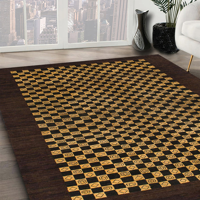 Abstract Light Brown Checkered Rug in Family Room, abs1436