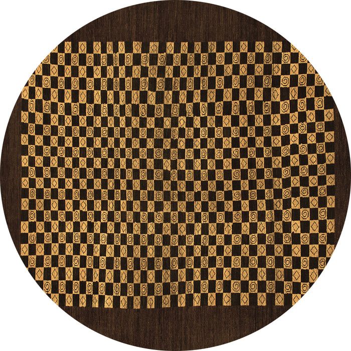 Round Machine Washable Checkered Brown Modern Rug, wshabs1436brn