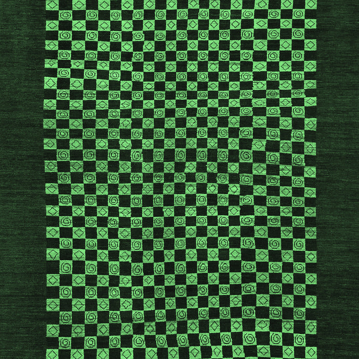 Machine Washable Checkered Emerald Green Modern Area Rugs, wshabs1436emgrn