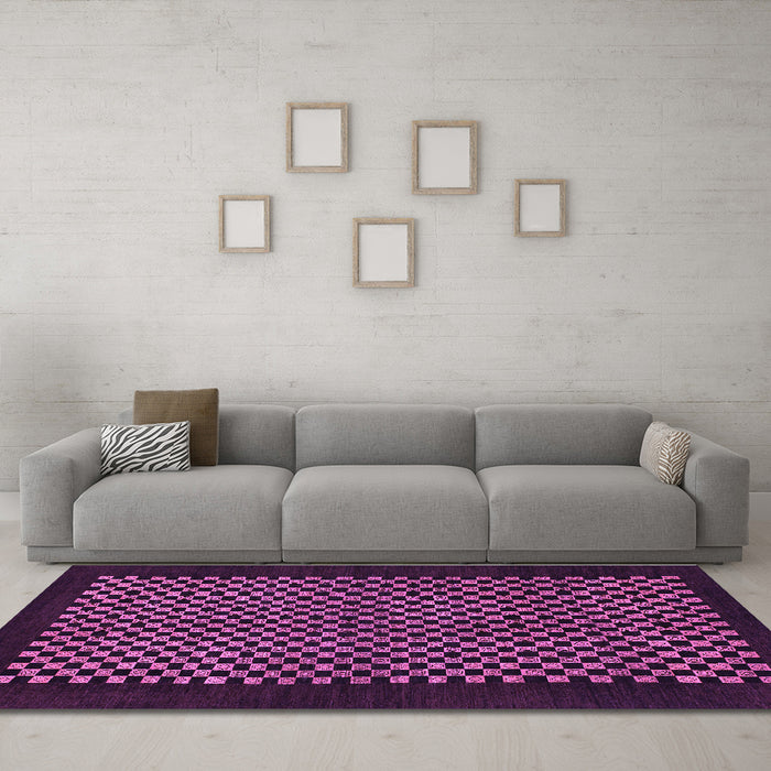 Machine Washable Checkered Purple Modern Area Rugs in a Living Room, wshabs1436pur