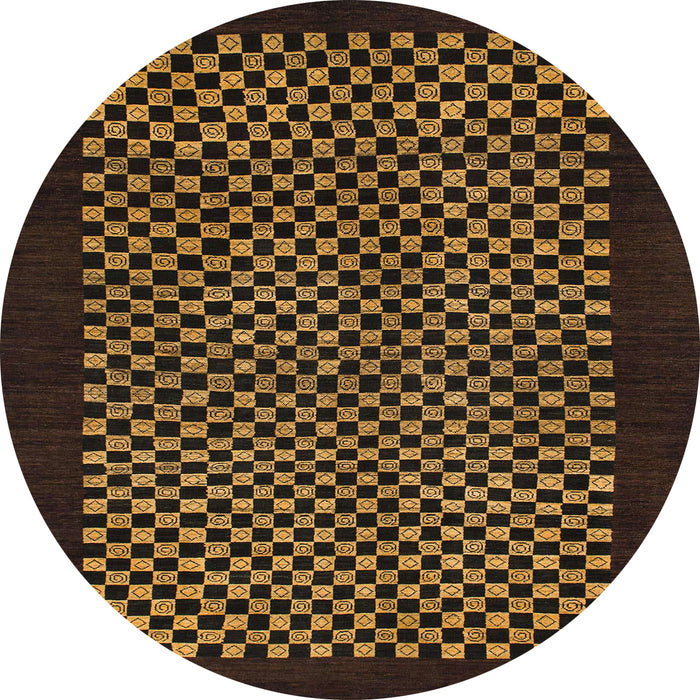Round Abstract Light Brown Checkered Rug, abs1436