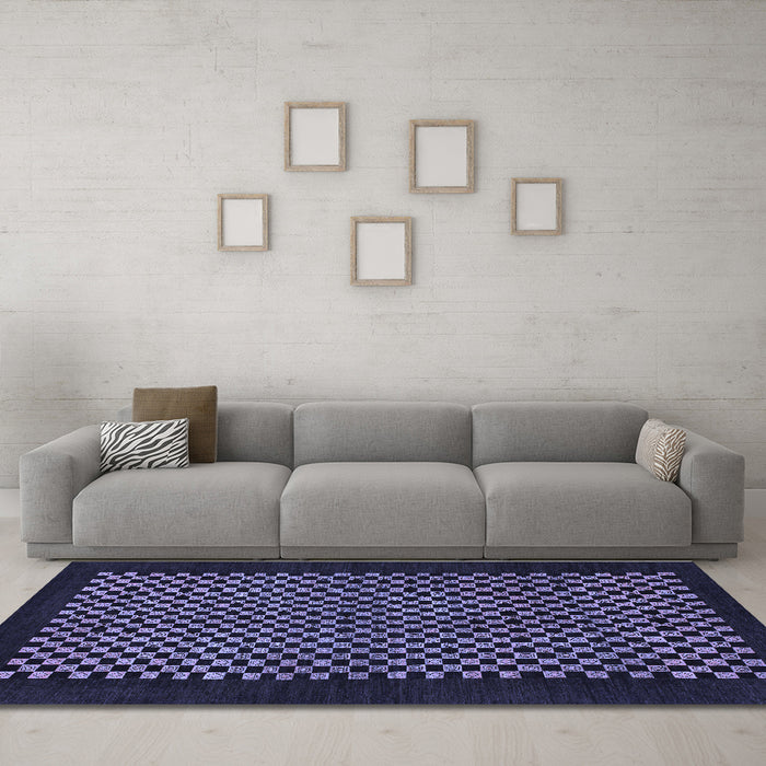 Machine Washable Checkered Blue Modern Rug in a Living Room, wshabs1436blu