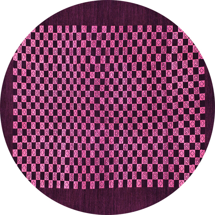 Round Checkered Pink Modern Rug, abs1436pnk