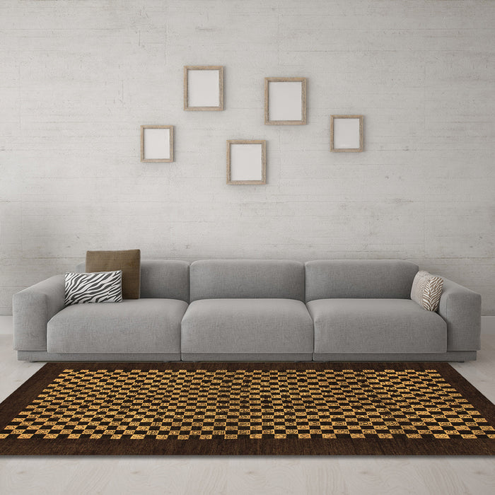 Machine Washable Checkered Brown Modern Rug in a Living Room,, wshabs1436brn