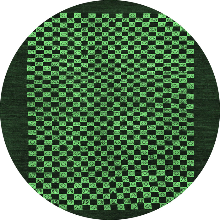 Round Checkered Emerald Green Modern Rug, abs1436emgrn