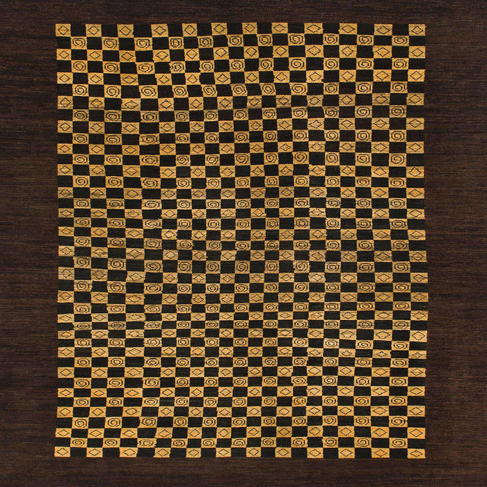 Square Abstract Light Brown Checkered Rug, abs1436