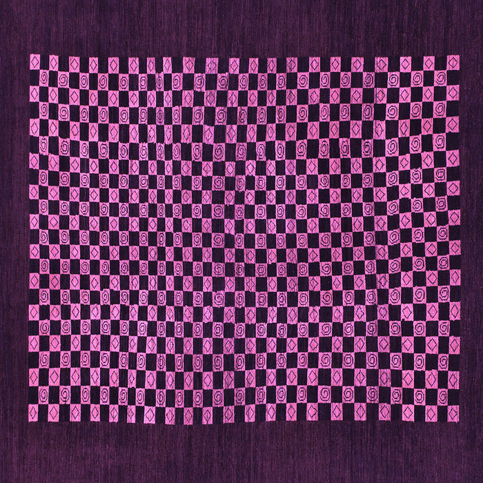 Square Machine Washable Checkered Purple Modern Area Rugs, wshabs1436pur