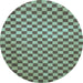 Round Machine Washable Checkered Light Blue Modern Rug, wshabs1437lblu