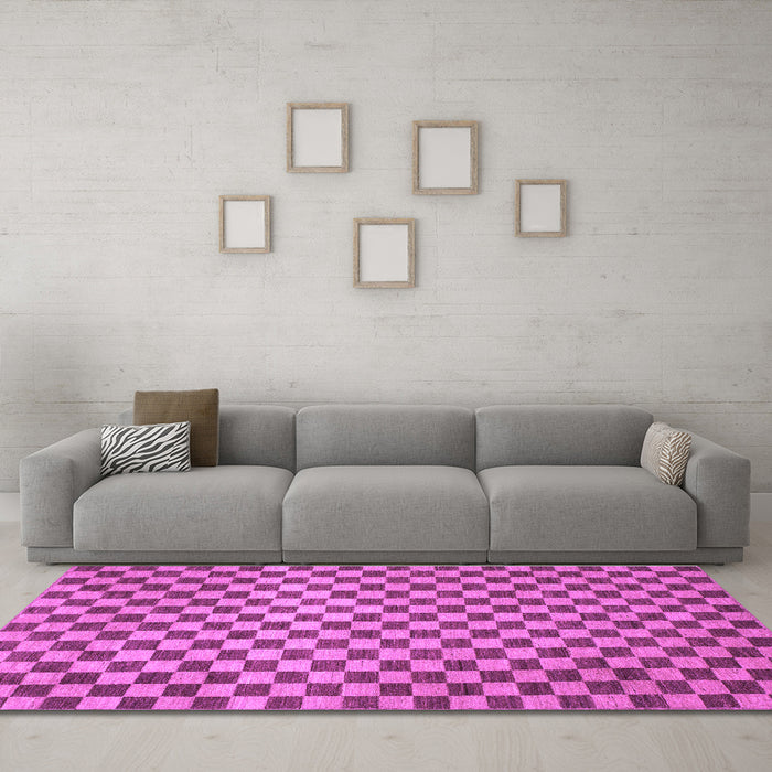Machine Washable Checkered Purple Modern Area Rugs in a Living Room, wshabs1437pur