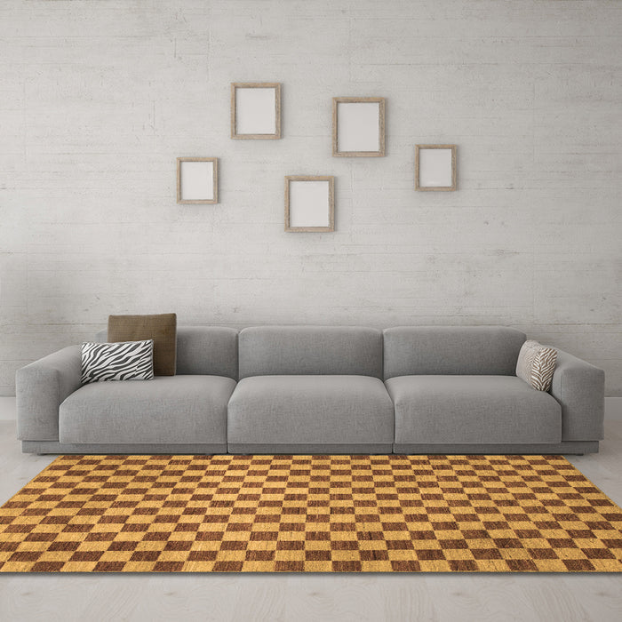 Machine Washable Checkered Brown Modern Rug in a Living Room,, wshabs1437brn